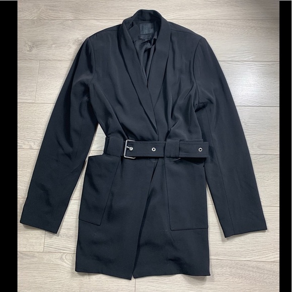 Maison Cinqcent 500 Black Belted Trench Coat Jacket Blazer - Picture 11 of 11